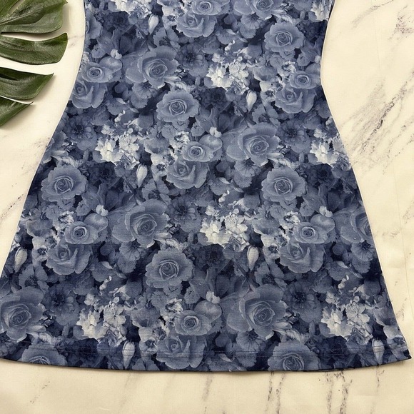 Uncivilized Womens Vintage Y2k Mini Dress Size L Blue Gray Rose Floral Shift - Picture 9 of 9